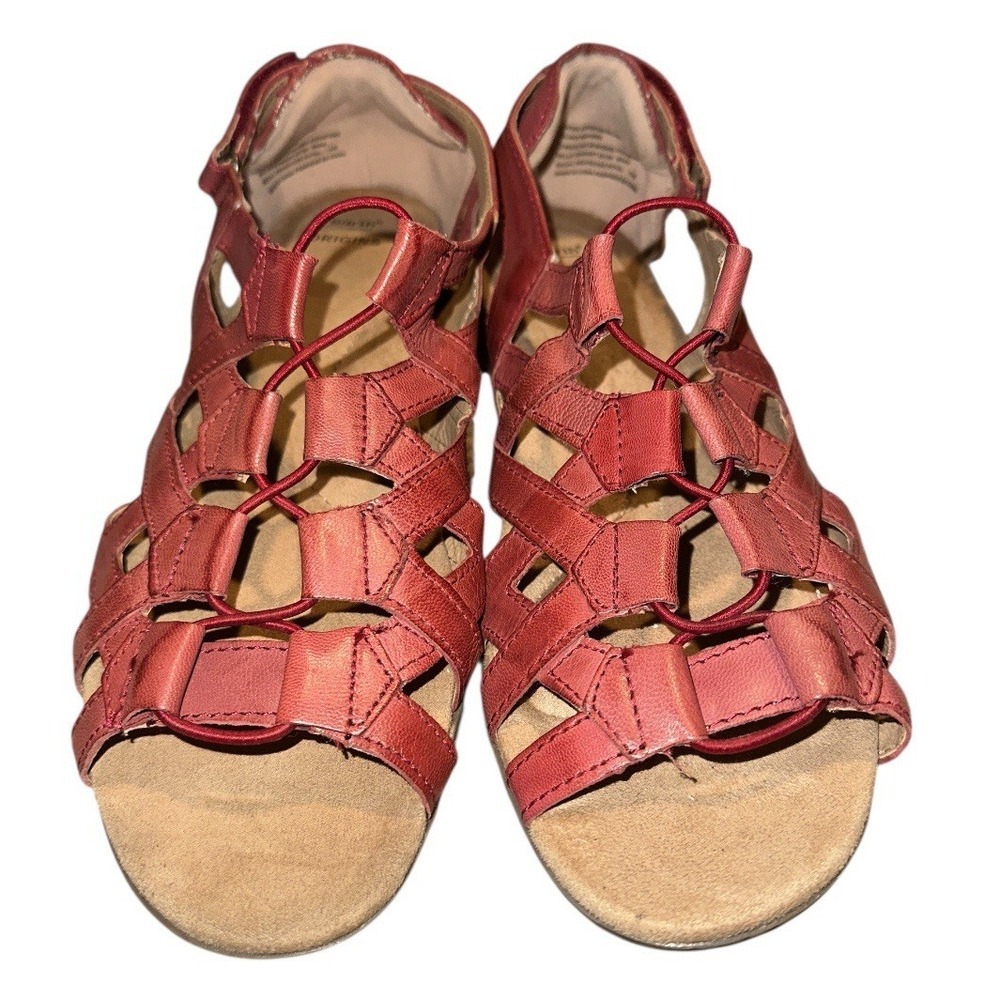 Earth Origins Womens Sz 11 Flat Leather Strappy Sandals Belle Bridget Regal Red - Picture 5 of 8